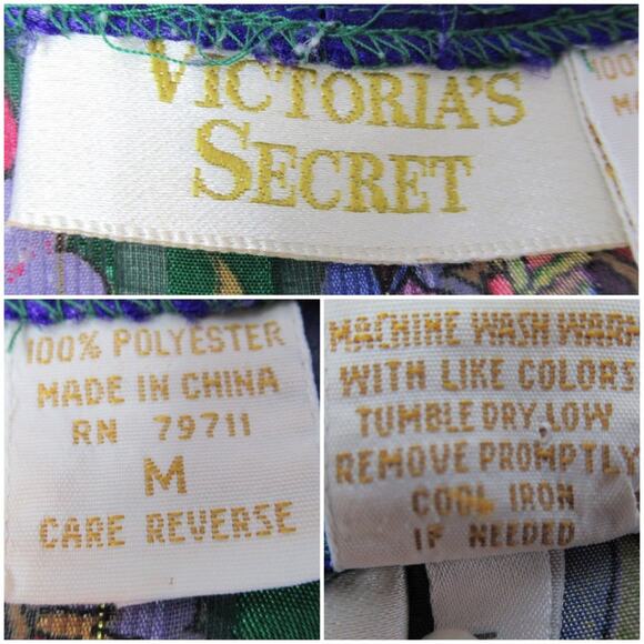 VICTORIA'S SECRET Vintage Gold Label Satin Floral Damask Striped Pajama Shirt M - Picture 11 of 12